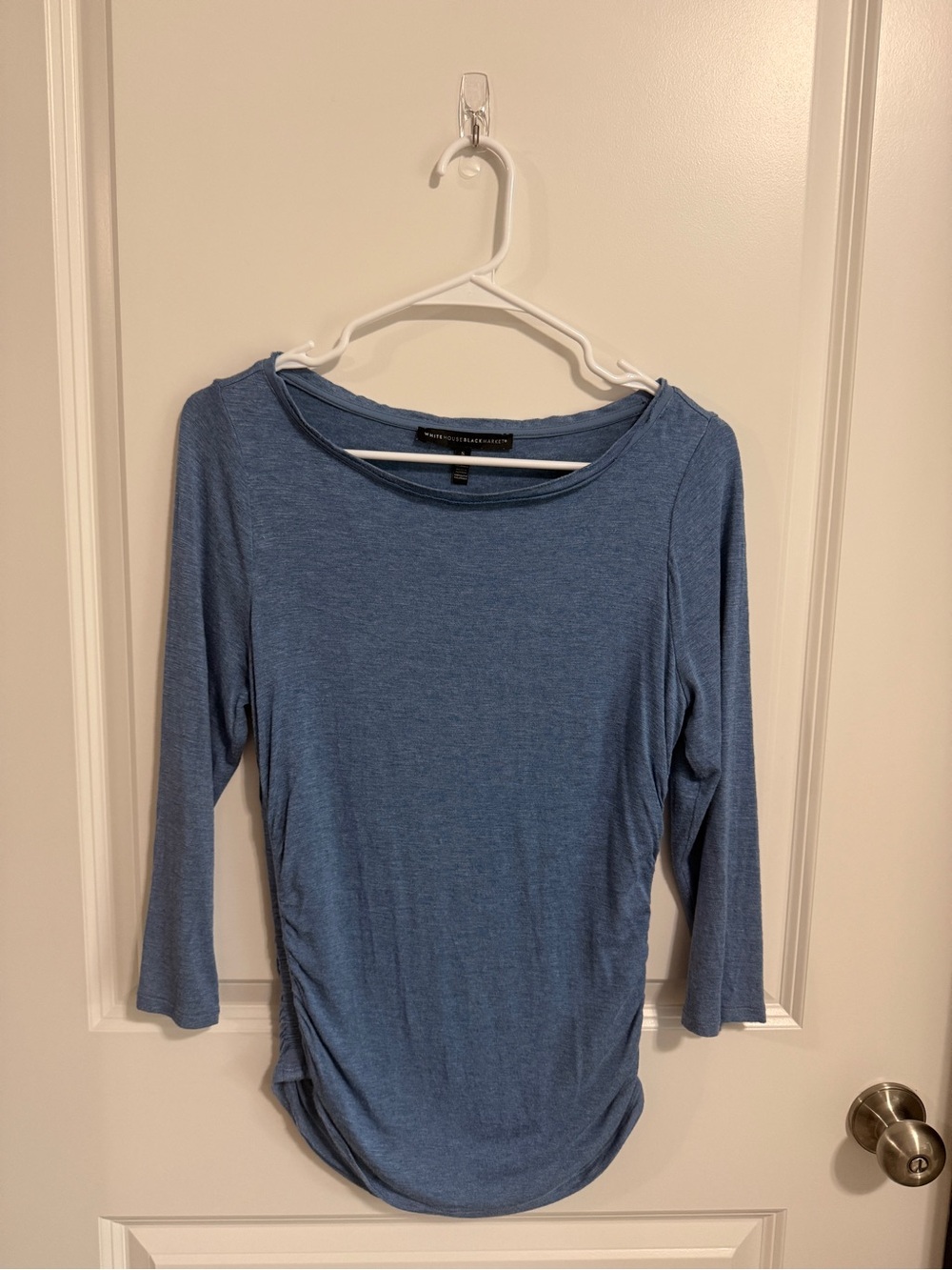 White House Black Market Heathered Blue Long Sleeve Boatneck Top